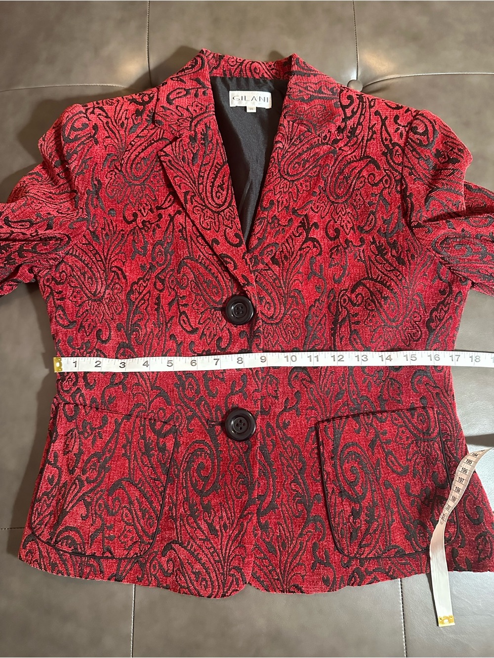 Gilani Red Black Paisley Jacquard Blazer Jacket Size 10 - Picture 4 of 9